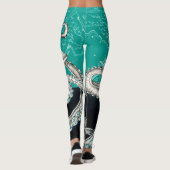 Leggings Carte Vintage Turquoise Octopus blanc (Dos)