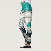 Leggings Carte Vintage Turquoise Octopus blanc (Gauche)