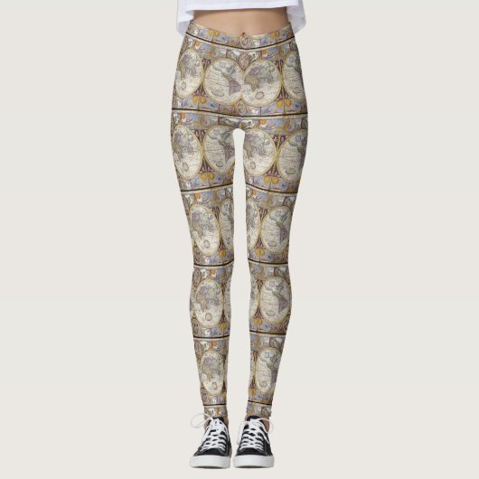 Leggings Carte Vintage World Traveller Thunder_Cove (Devant)