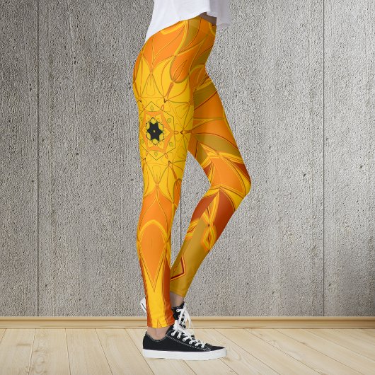 Leggings Carton Mandala Fleur orange jaune et rouge
