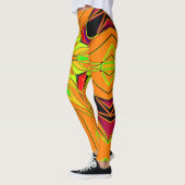 Leggings Carton Mandala Fleur orange vert et rouge (Gauche)