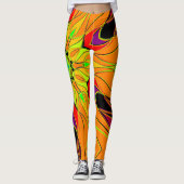 Leggings Carton Mandala Fleur orange vert et rouge (Devant)