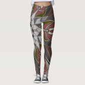 Leggings Carton Mandala Flower blanc rouge et vert (Devant)