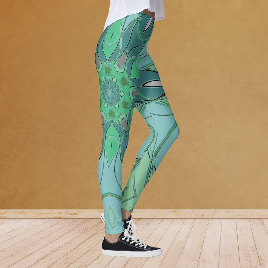 Leggings Carton Mandala Flower bleu et vert