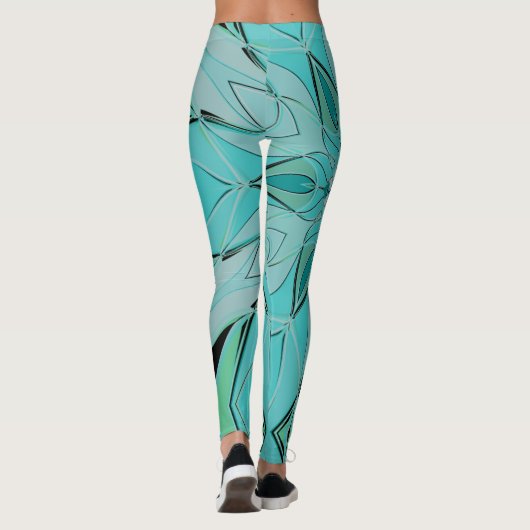 Leggings Carton Mandala Flower bleu et vert (Dos)