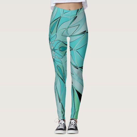 Leggings Carton Mandala Flower bleu et vert (Devant)
