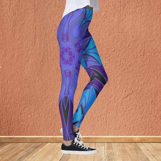 Leggings Carton Mandala Flower bleu et violet