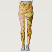 Leggings Carton Mandala Flower orange vert et bleu (Devant)