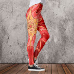 Leggings Carton Mandala Flower rouge et orange<br><div class="desc">Cette fleur de mandala funky est décorée de rouge et d'orange dans un style de dessin animé. Des visuels géométriques trippy pour l'hippie moderne ou amoureux de couleurs vibrantes!</div>