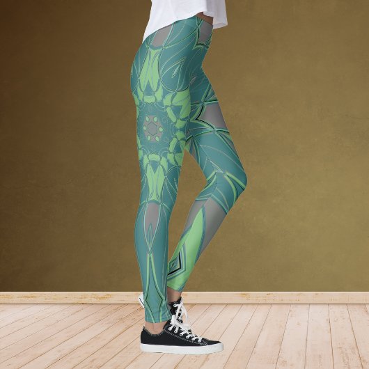 Leggings Carton Mandala Flower vert et bleu