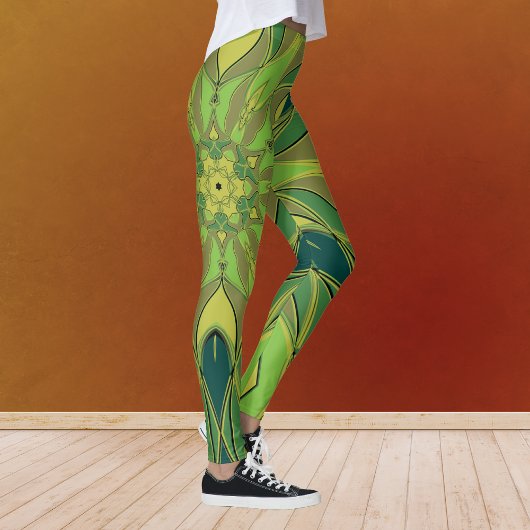 Leggings Carton Mandala Flower vert Jaune et bleu
