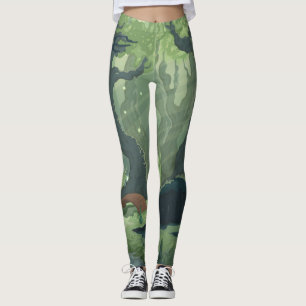 Leggings Cartoon Fairytale Forest Scenery Vintage.