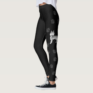 Leggings Cartoon Sibérien Husky en argent Chien et pattes
