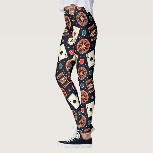 Leggings Casino pattern theme on black (Gauche)