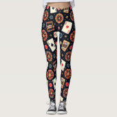 Leggings Casino pattern theme on black (Devant)