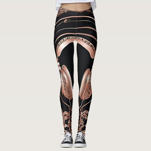 Leggings Casques de jambe noir design Shine AI art (Devant)