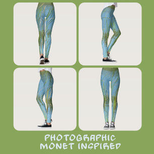 Leggings Cattails Monet Inspiré Pastel bleu et vert