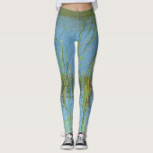 Leggings Cattails Monet Inspiré Pastel bleu et vert (Devant)