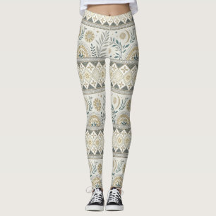 Leggings Céleste Botanique Folk Art Motif sans couture