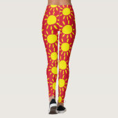 Leggings Cercles Abstraits De Rayons Solaires Rouges Et Jau (Dos)