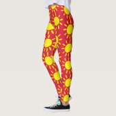 Leggings Cercles Abstraits De Rayons Solaires Rouges Et Jau (Gauche)