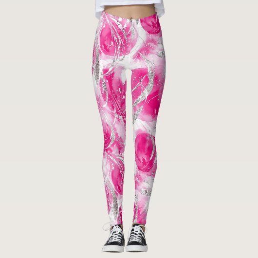 Leggings Cercles Abstraits en verre d'argent rose (Devant)