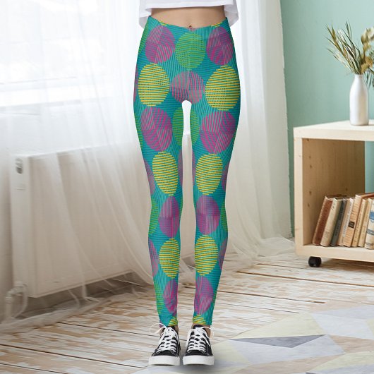 Leggings Cercles Abstraits Géométriques Colorés Sur Teal