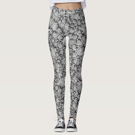 Leggings Cercles Abstraits noirs et blancs (Devant)