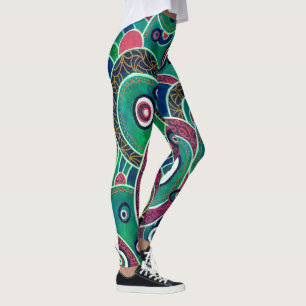 Leggings Cercles et ovales bordeaux et turquoise Originaux