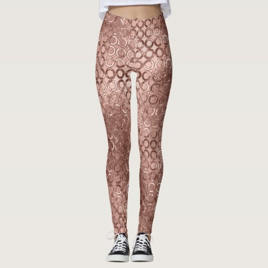 Leggings Cercles scintillants or rose luxe pailleté rose (Devant)