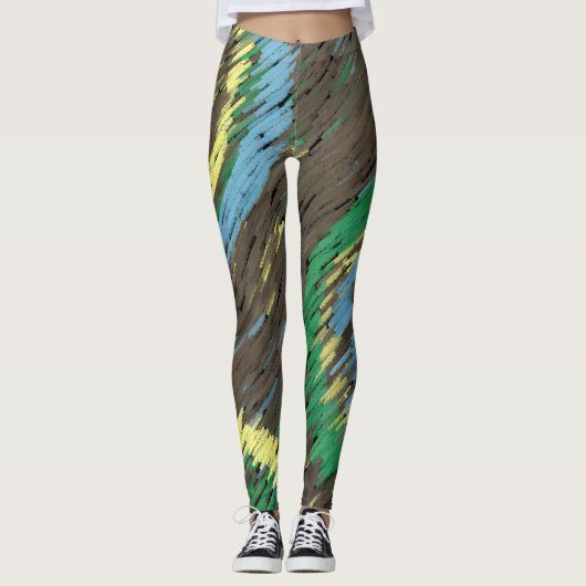 Leggings cercles vert brun jaune art moderne abstrait (Devant)