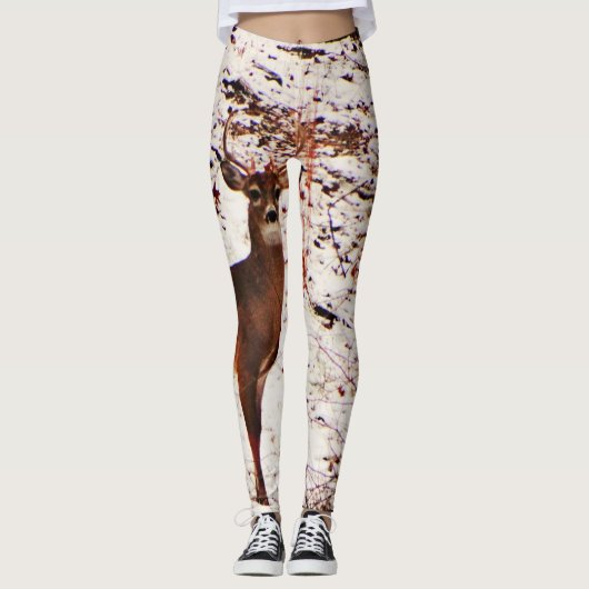 Leggings Cerf dans les bois de neige Camo Camouflage. (Devant)
