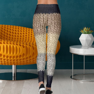 Leggings Cerf de Noël Broderie Laine Graphique Rayure Trico