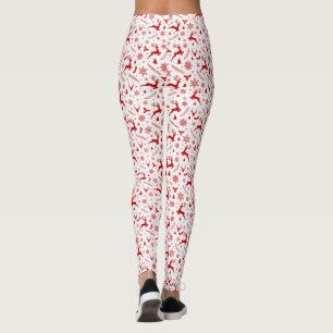 Leggings Cerfs et Snowflakes Motif de Noël blanc et rouge