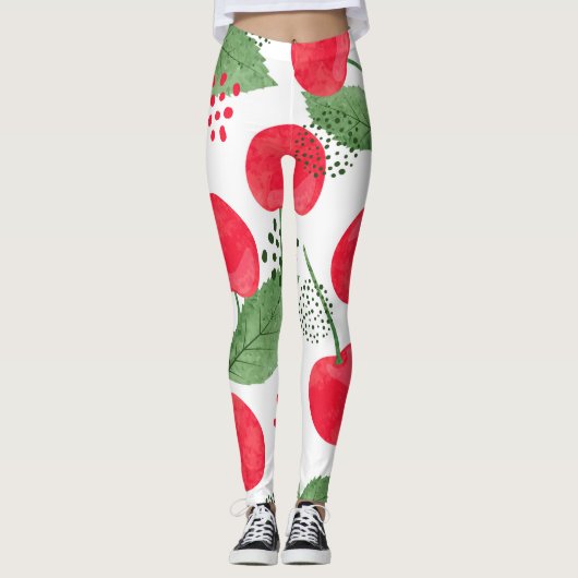 Leggings Cerise Berries Vintage, Aquarelle Sans Fil. (Devant)