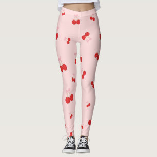 Leggings Cerises Rouges avec Ruban Rose Coquette Cottage Ch