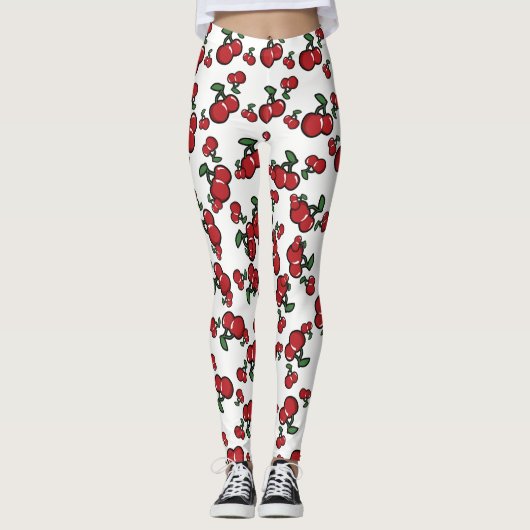 Leggings Cerises Rouges & Fruit Mignon Blanc (Toute Couleur (Devant)