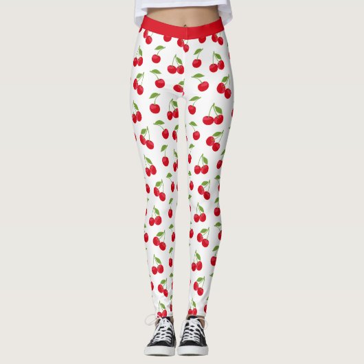 Leggings Cerises rouges juteuses rouge et blanc à motifs (Devant)
