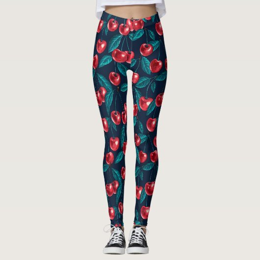 Leggings Cerises rouges sur bleu foncé (Devant)