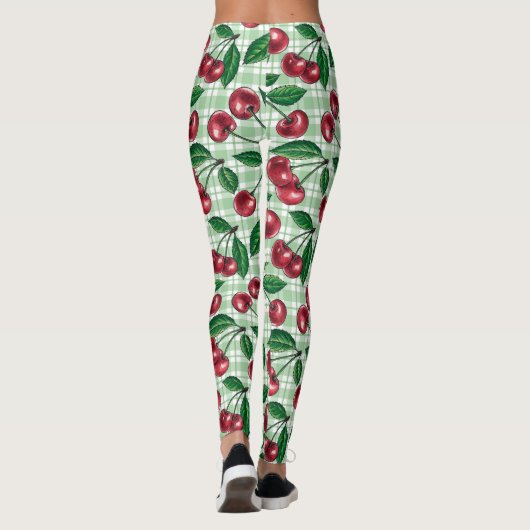 Leggings Cerises rouges sur en vichy vert clair (Dos)