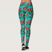 Leggings Cerises rouges sur turquoise (Dos)