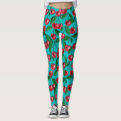 Leggings Cerises rouges sur turquoise (Devant)
