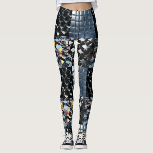 Leggings CGI Metallic Cube Grid with Reflective Golden Ligh
