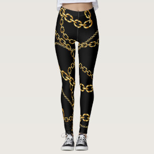 Leggings Chaîne dorée transparente, motif élégante.