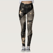 Leggings Chaînes d'étoiles magiques brillantes en or et lum (Devant)