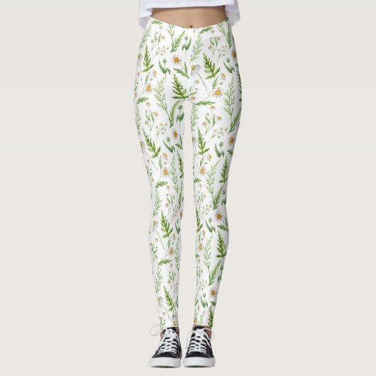 Leggings Chamomile Fleur Botanique Rustique Motif (Devant)