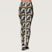 Leggings Champ de fleur de lune de cheval noir, (Dos)