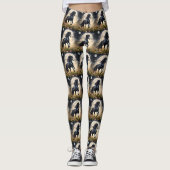 Leggings Champ de fleur de lune de cheval noir, (Devant)