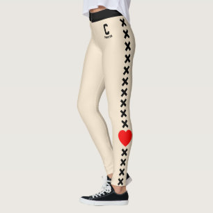 Leggings Champagne Personnalisé Or Noir Motif Amour Rouge