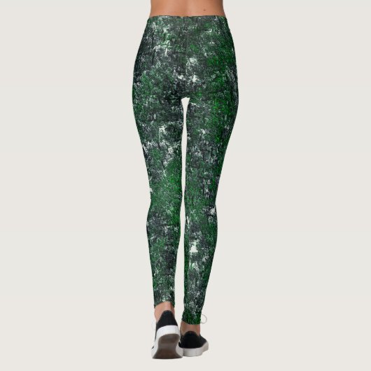 Leggings Champignon vert sur roche grise blanche ou tronc d (Dos)